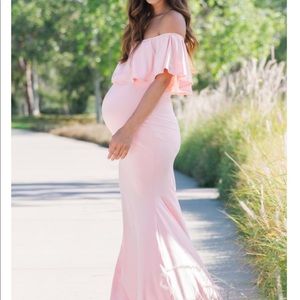 Pink Ruffle Off Shoulder Mermaid Maternity Dress